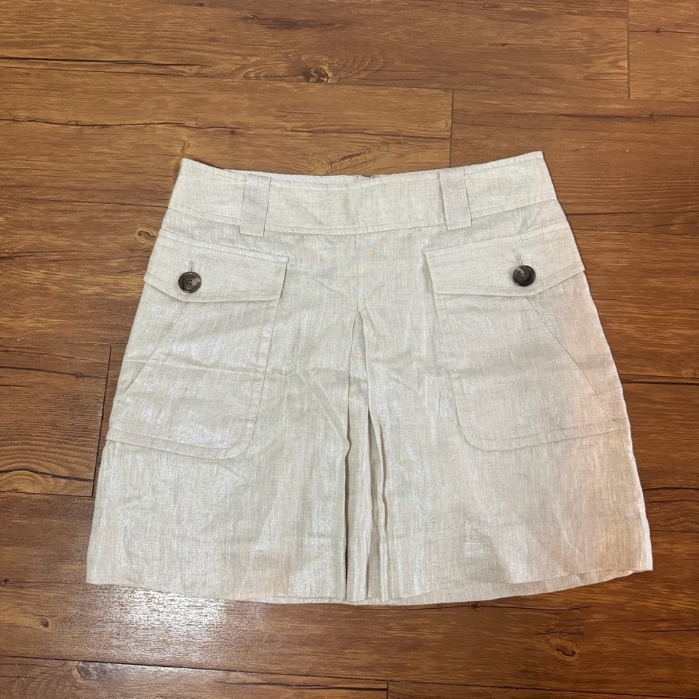 J. Crew Linen Cargo Mini Skirt Size 4 Metallic Cream Beige